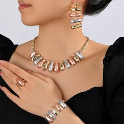 African Jewelry Sets Necklace Bracelet Colorful Earrings for Women Ring Charm Bridal Wedding Accessories