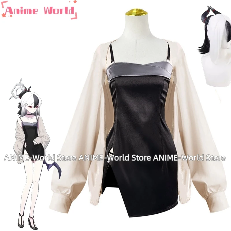 《Custom Size》Anime Blue Archive Onikata Kayoko Cosplay Costume Clothing Headwear Sexy Black Dress Sweater Sexy Dress Wig Cos