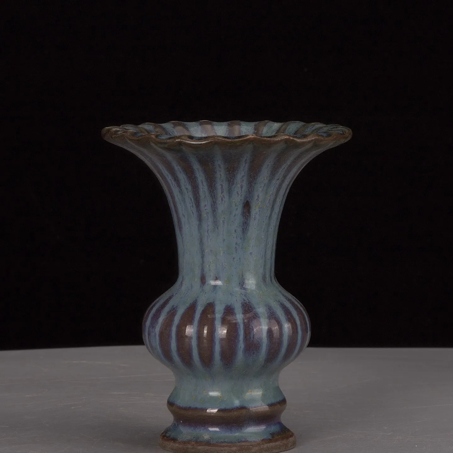 5.12 inch Chinese Song Jun Kiln Blue Red Spot Porcelain Rhombus Shape Vase