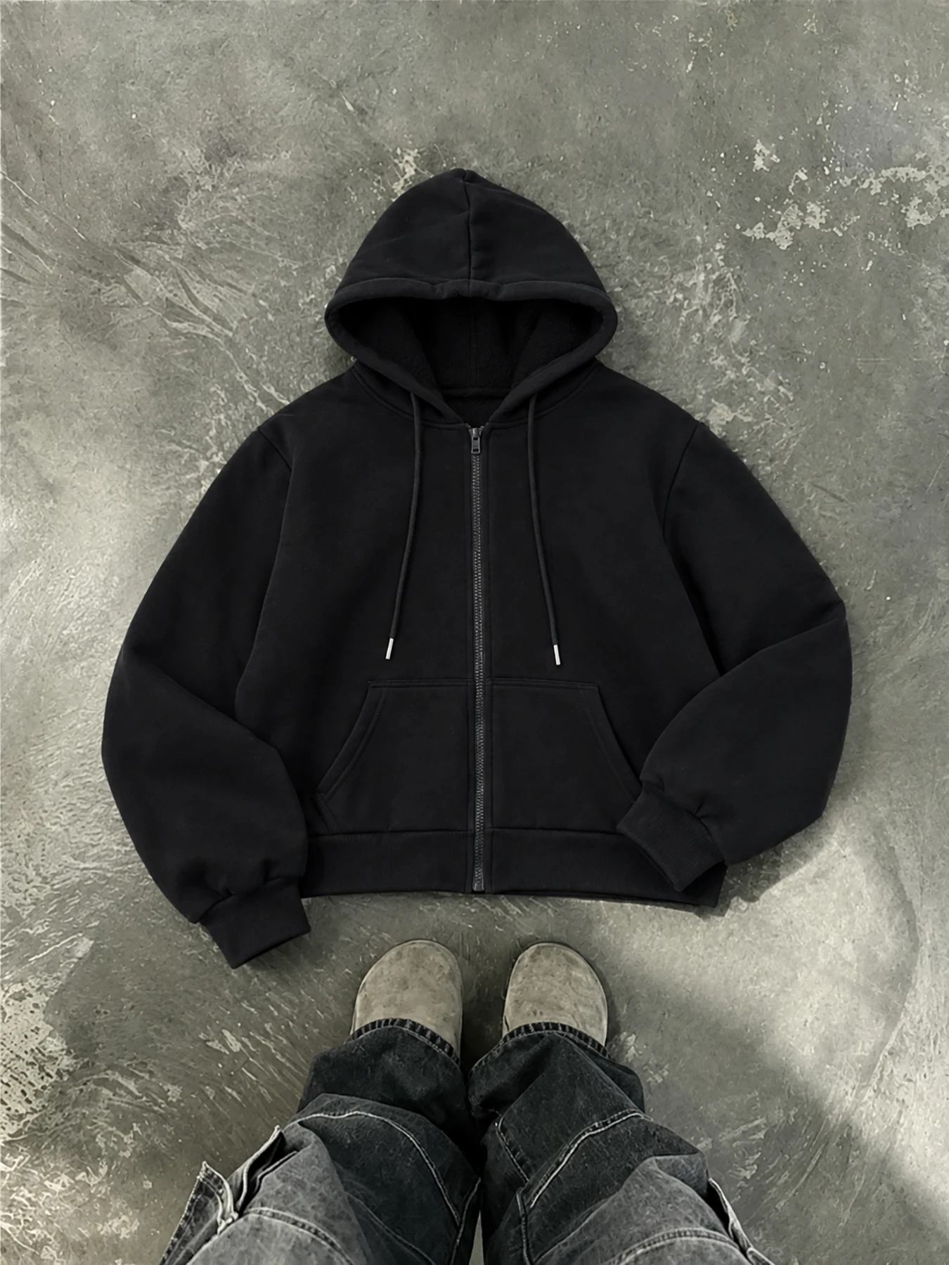 Winter Y2k Gothic print thick heavy velvet black hooded zipper jacket slim temperament women's jacket casual lazy commuter style