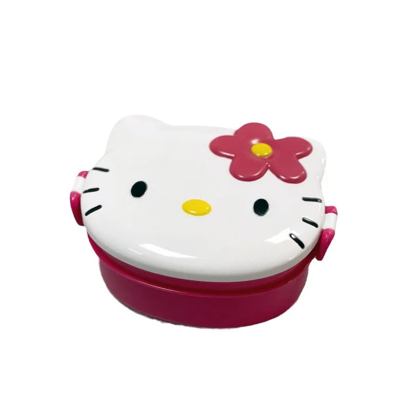 Hello Kitty Anime Cartoon Lunch Box Estojo de plástico para alimentos, Talheres selados, gato bonito KT Sanrio Cartoon, presentes para crianças