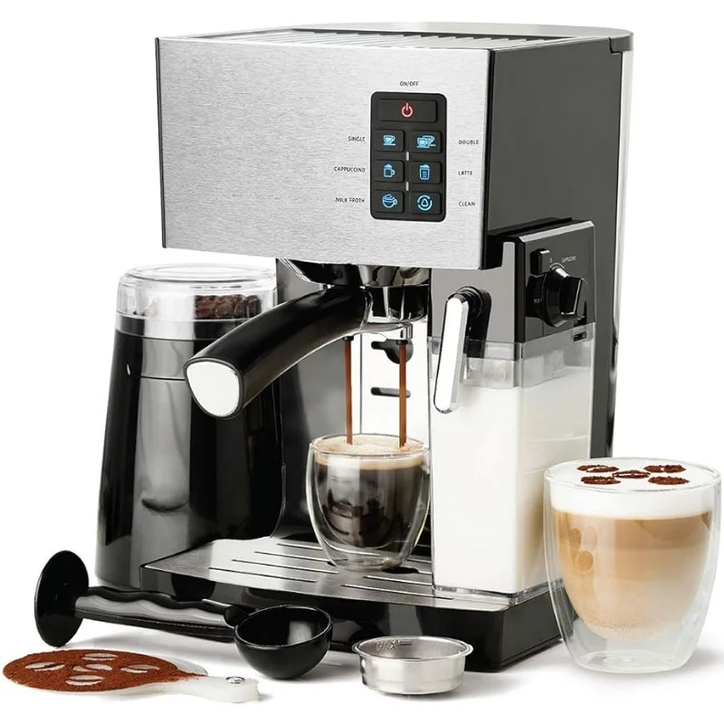 19-Bar Espresso, Cappuccino and Latte Maker 10-Piece Set - Brew Cappuccino and Latte with One Button