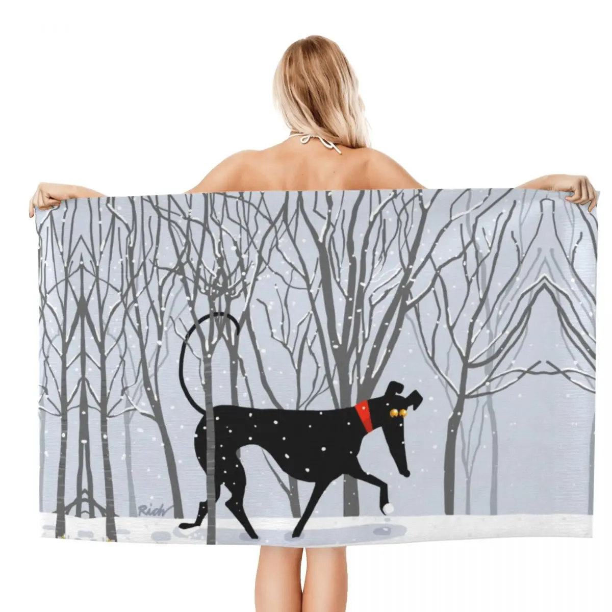 Custom Winter Hound Beach Towel Greyhound Whippet Sighthound Dog Super Soft Microfiber Bath Towels