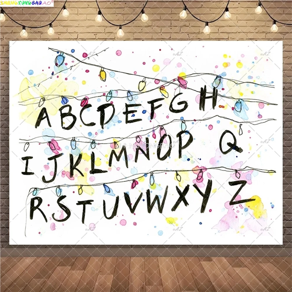 American TV Stranger Luminous Letter String Photography Backdrops Prop Alphabet Light Baby Gift Birthday Party Background ZZ-03