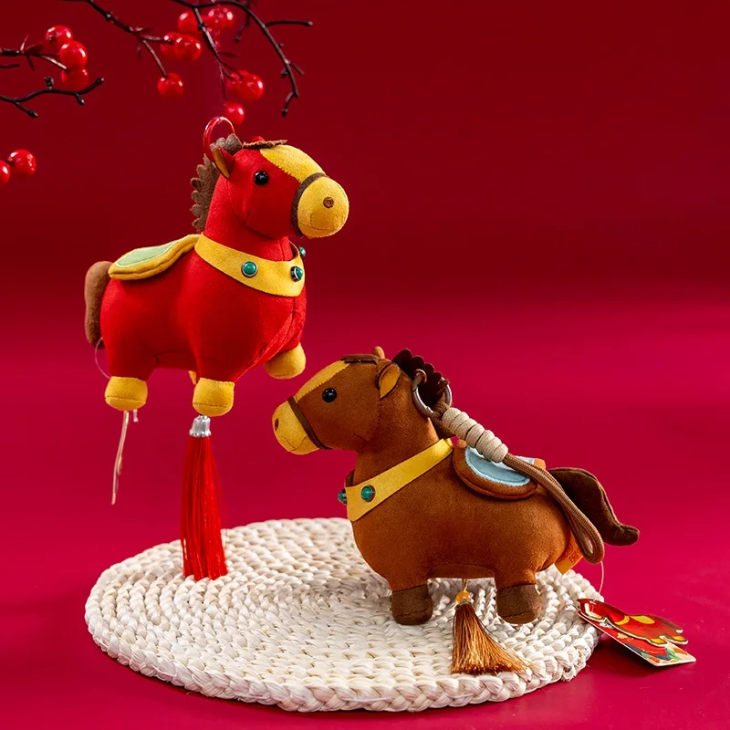 12.5 センチメートルかわいいミニ馬ペンダントキーチェン 2026 新年マスコット赤馬リアルな動物ぬいぐるみバックパック装飾