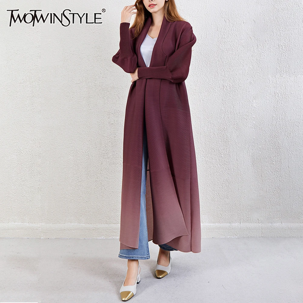 

TWOTWINSTYLE Hit Color Vintage Elegant Coats For Women Lapel Long Sleeve Loose Minimalist Temperament Coat Female Fashion New