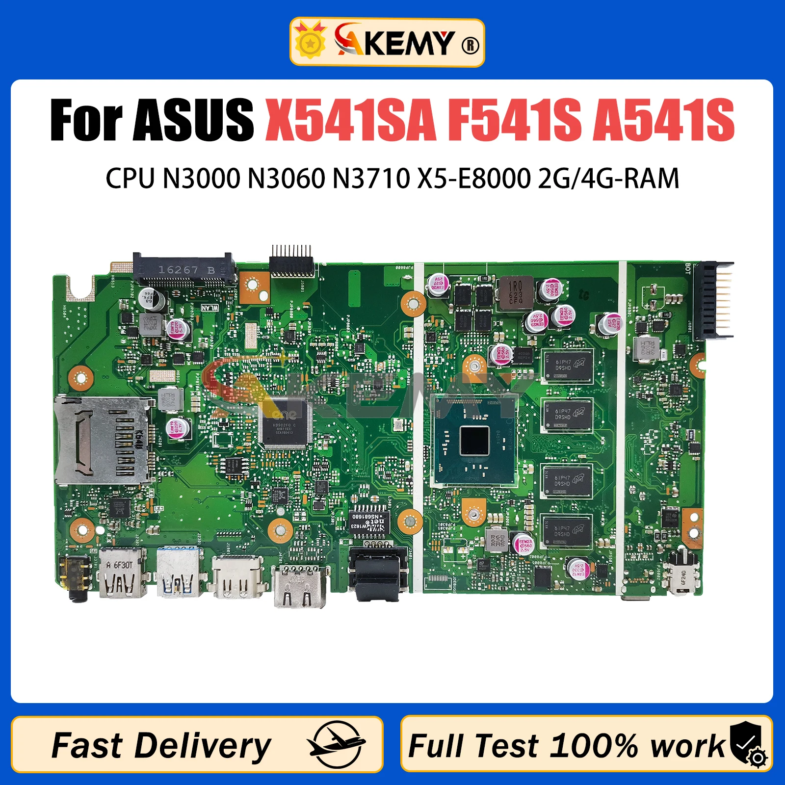 

AKEMY X541SA Laptop Motherboard For ASUS X541S F541S A541S Mainboard N3000 N3060 N3710 X5-E8000 CPU 2GB/4GB-RAM