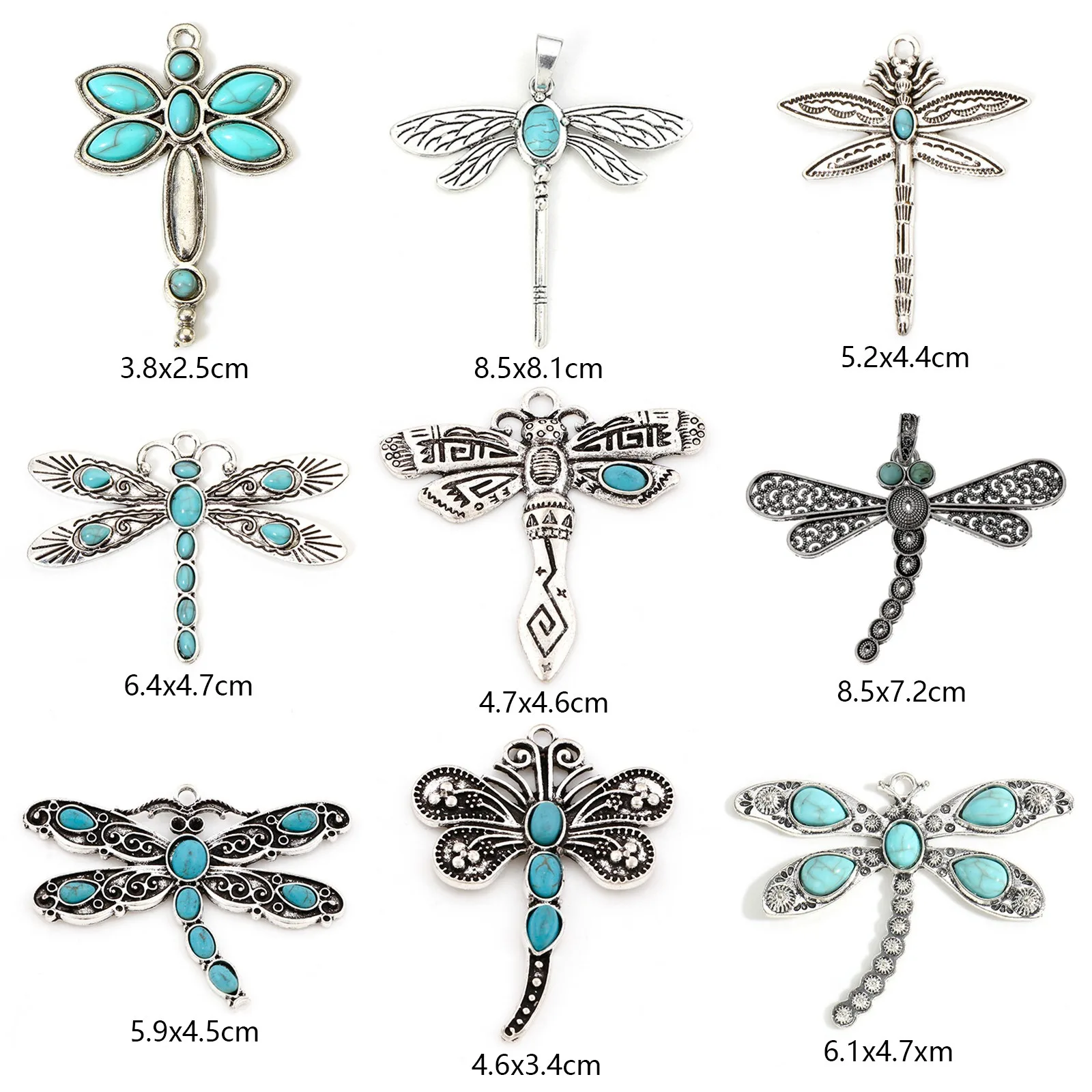 1-5pcs Bohemian Metal Pendants Blue Imitation Turquoise Dragonfly Animal Charms For Women DIY Making Necklace Earrings Jewelry