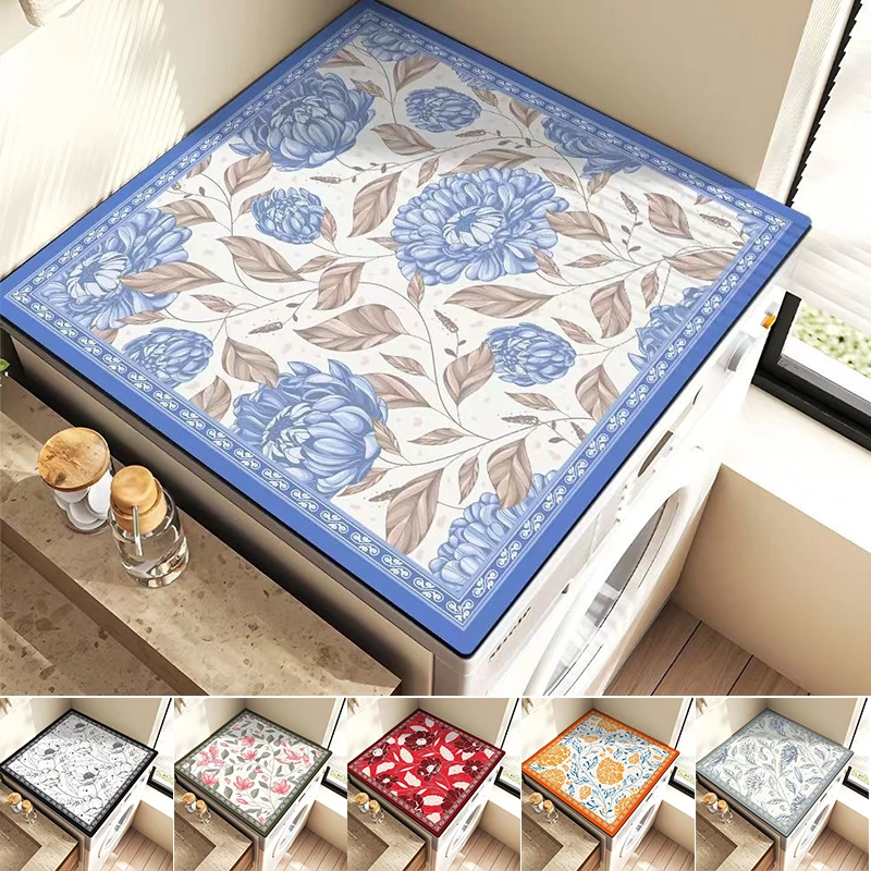 

Flower Pattern Washing Machine Cover Mat - Quick-Dry Absorbent Non-Slip Surface,Easy-Clean Floor Protector Pad for Laundry Room