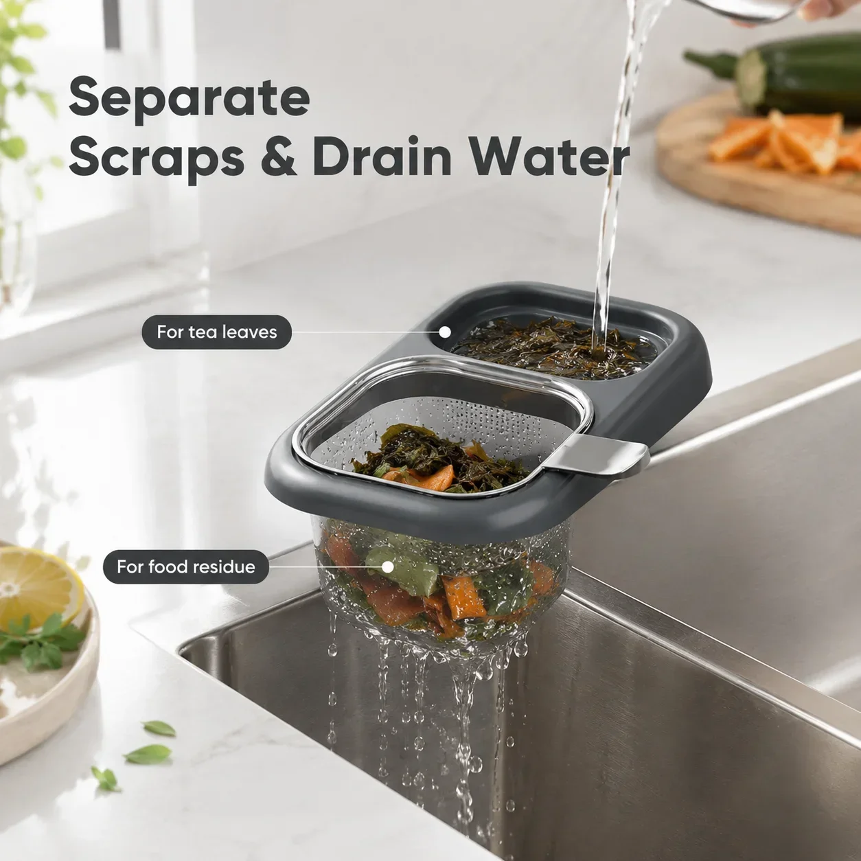 Kitchen Sink Strainer Basket Removable Filter Colander for Food Scraps Tea Leaves Rinsing