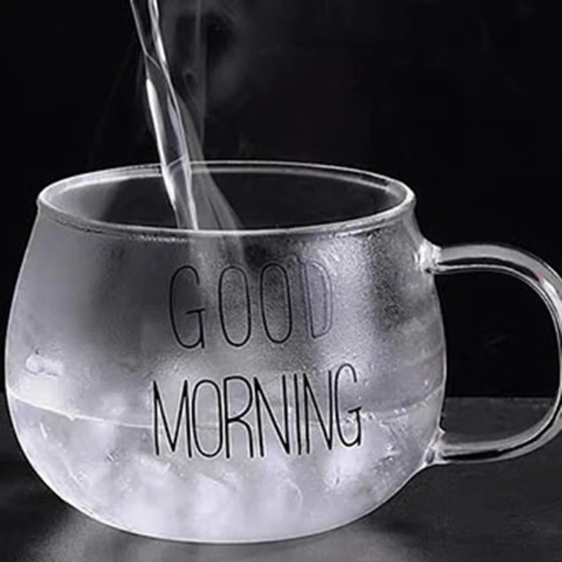 

1pcs Letter Printed Transparent Creative Glass Coffee Tea Mug Drinks Dessert Breakfast Milk Cup Glass Mugs Handle Drinkware