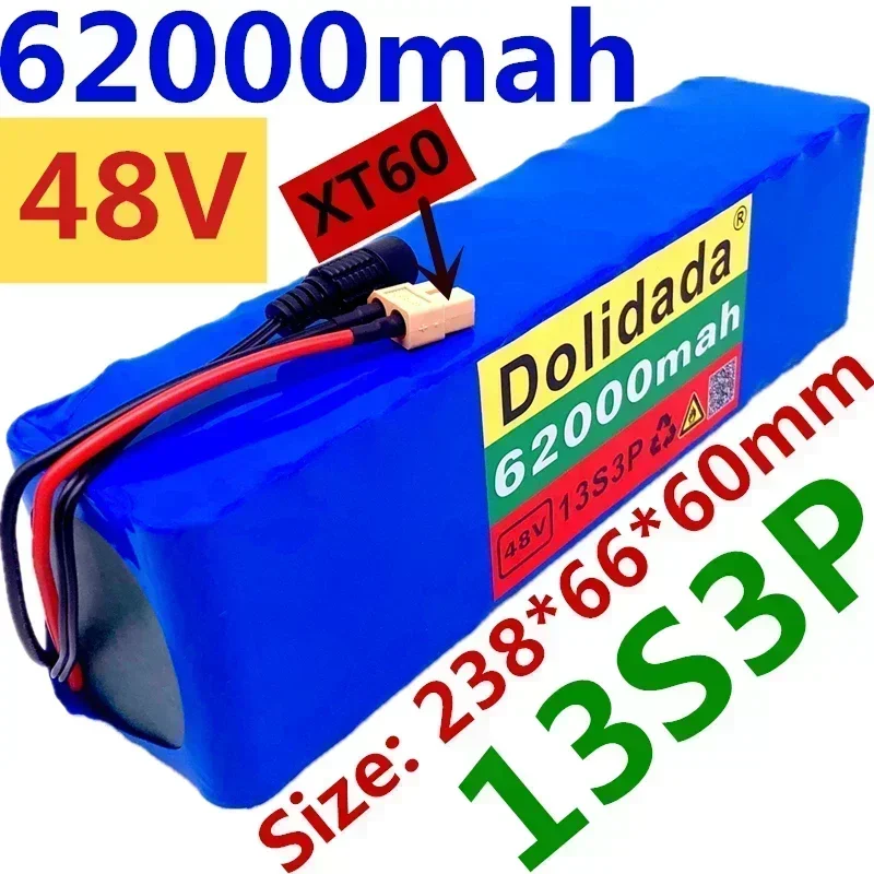 XT60 Plug 48V62Ah 1000w 13S3P 48V Lithium ion Battery Pack For 54.6v E-bike Electric bicycle Scooter with BMS+54.6V Charger