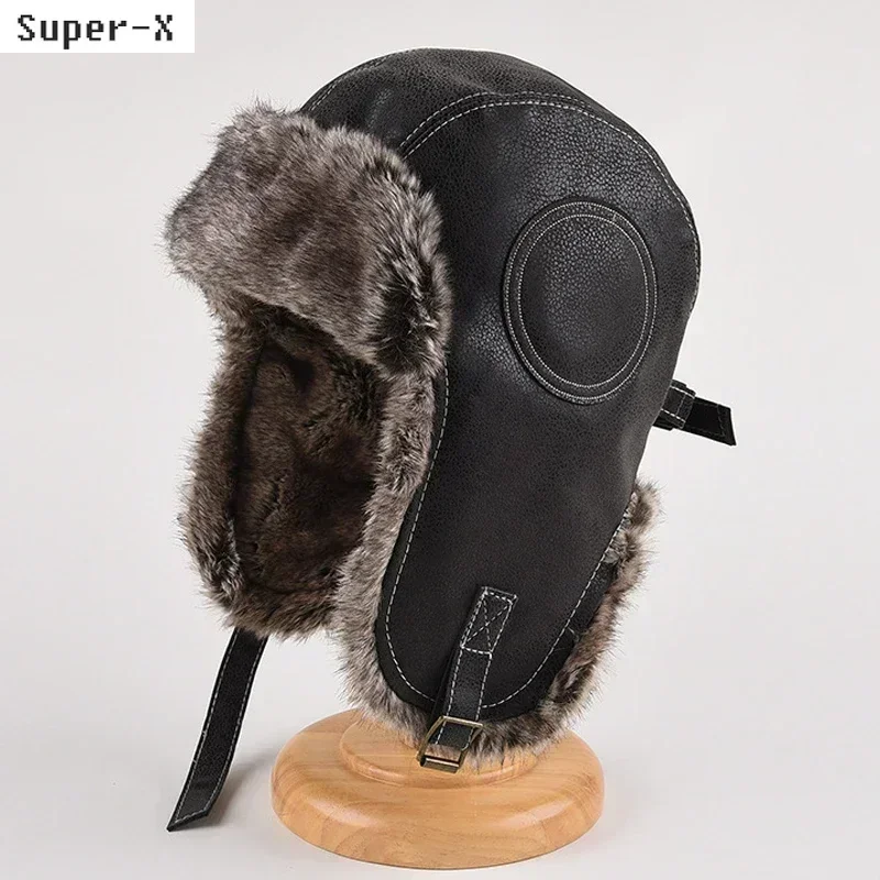 Winter Ushanka Hat Men Women's Pilot Aviator Bomber Trapper Hat Faux Fur Leather Ski Cap with Ear Flaps Ushanka