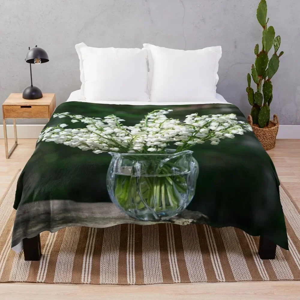 

Springtime Aromatherapy - Lily-of-the-valley Flower Bouquet Perfuming the Air Throw Blanket sofa bed Blankets