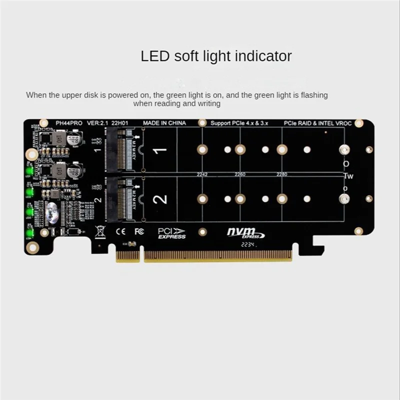 PCIE 4.0 Dual-Disk Pciex16 auf M.2 M-Key NVME SSD-Erweiterungskarte, unterstützt 4 Nvme M.2 M Key 2280 SSD-N36R