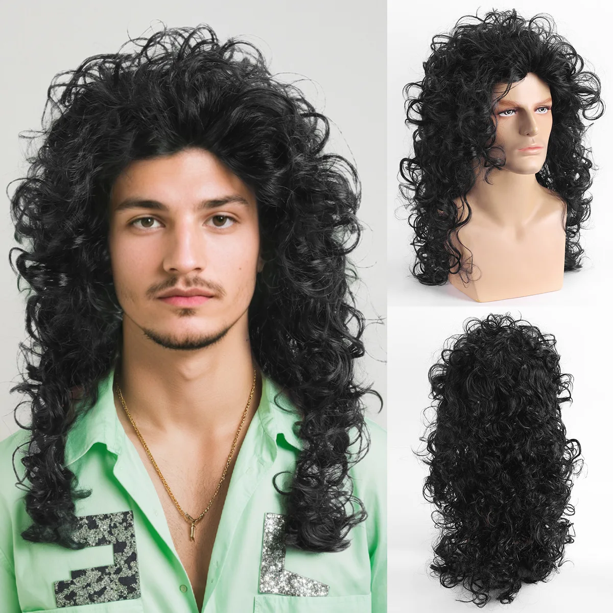 

Halloween Synthetic Punk Rock Wig for Men, Heavy Metal Disco Party Cosplay Costume Headpiece, Spiked Styled Fiber Hair, Festival