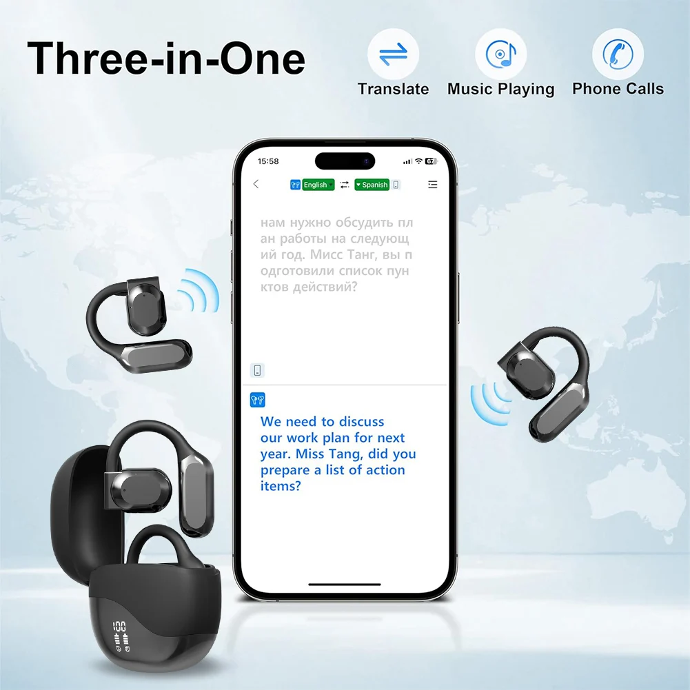 144 Languages Real Time Translation Earbuds Bluetooth-Compatible 5.4 AI Smart Voice Translator Ideal for Travel and Business