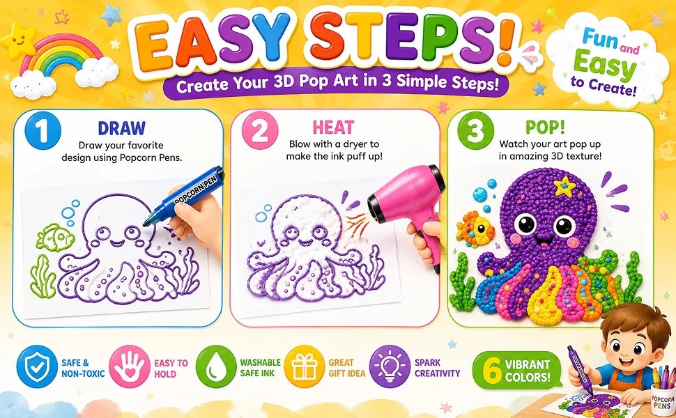 Puffy Popcorn Stift-Set 6/12 Farben 3D-Kunstmarker Glatter, einfach zu färbender Zeichenstift für Tagebuch, Notizbuch, Grußkarte, DIY-Bastelarbeiten – Detail 3