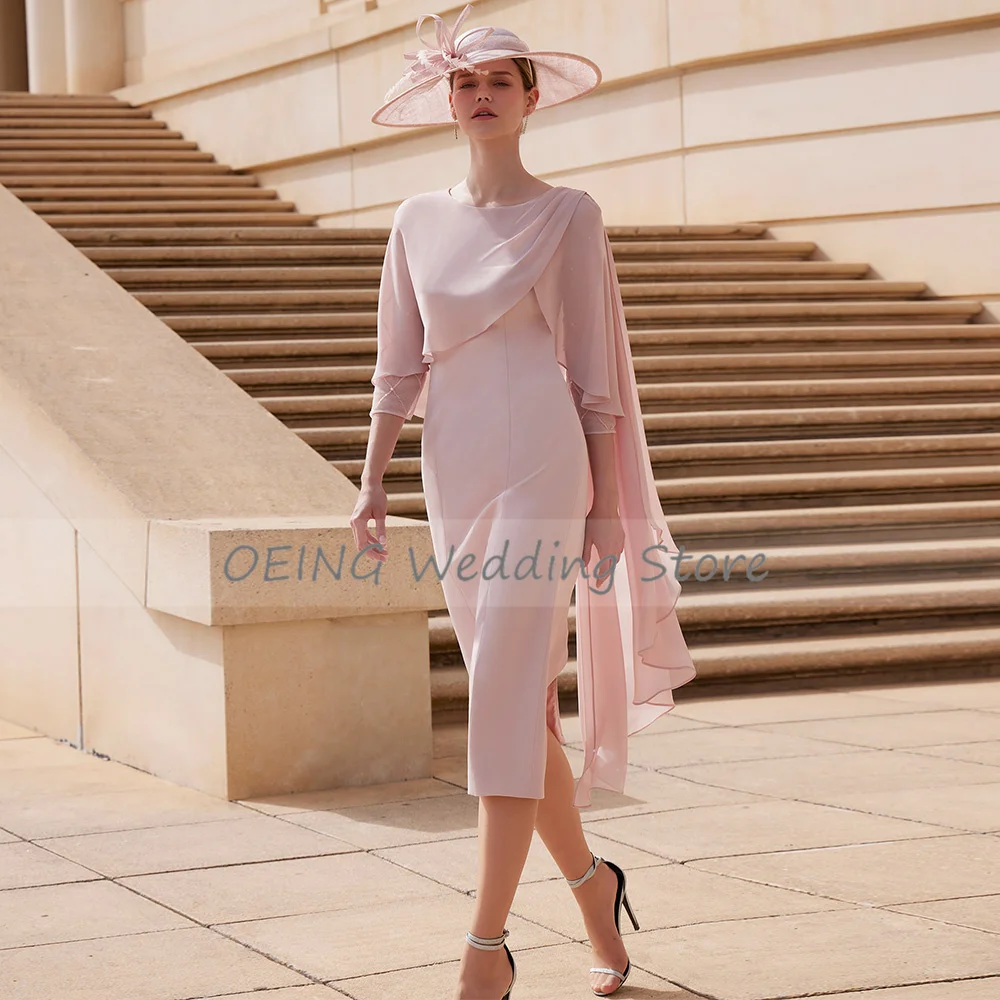 Vestidos Elegantes para madre de la novia, vestidos cortos de cuello redondo, mangas 3/4, vestidos de invitados de boda para mujer, vestidos de fiesta largos de té 2023