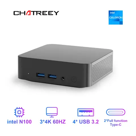 Chatreey  Mini PC T9 N100/N200 WIFI5 Windows 11 Ultra Small Pocket Computer Dual SSD Full Function Type-C 4K 60Hz RGB Output