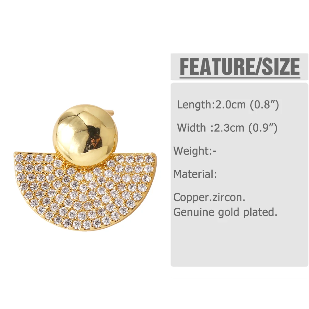 FLOLA Multicolor Crystal Heart Stud Earrings for Women Gold Plated Ball Semicircle Ear Studs Rainbow Jewelry ersa348