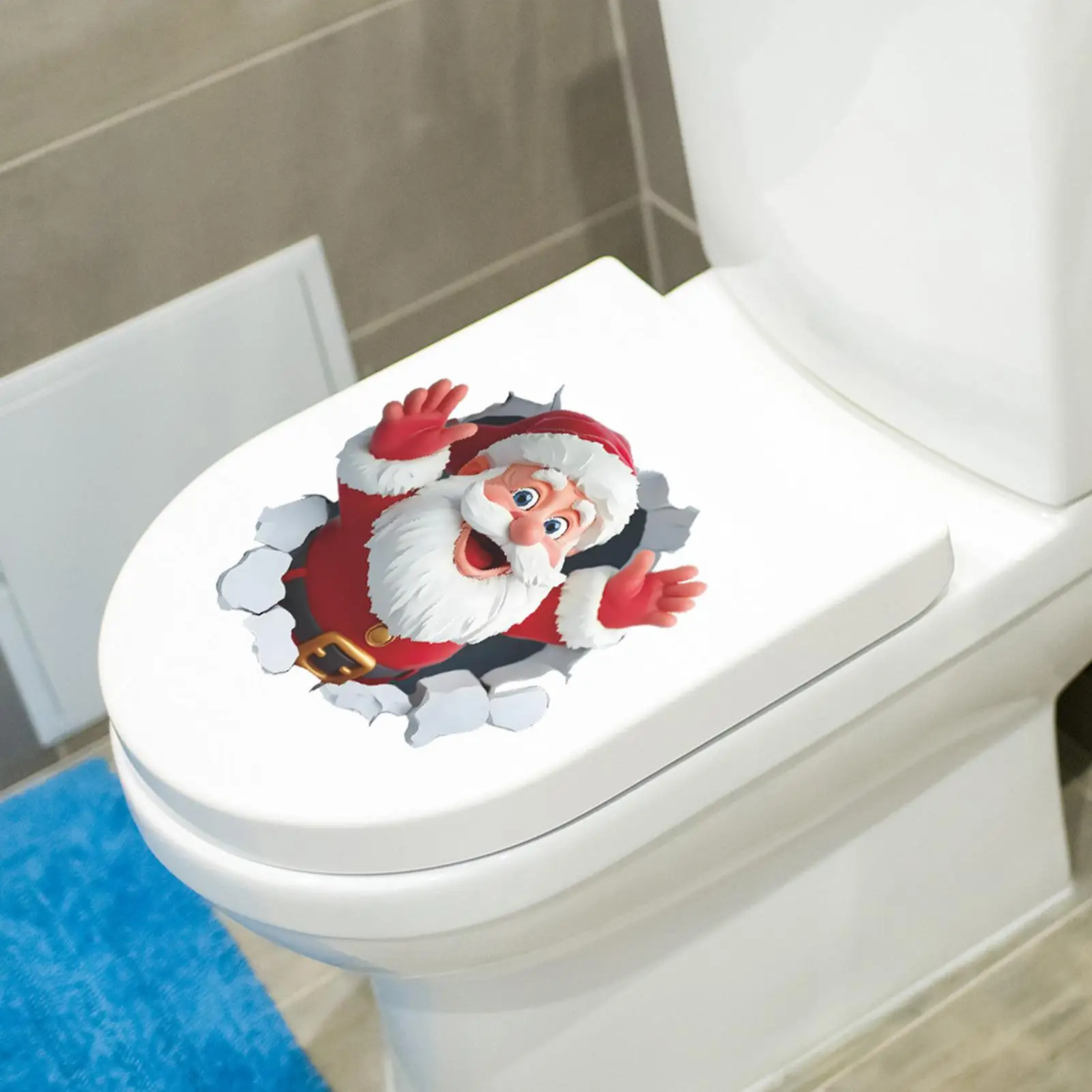 Christmas Stickers Self-Adhesive Funny Decals Santa Breaking Effect Wall Stickers For Toilet Bathroom Kitchen Bedroom Living