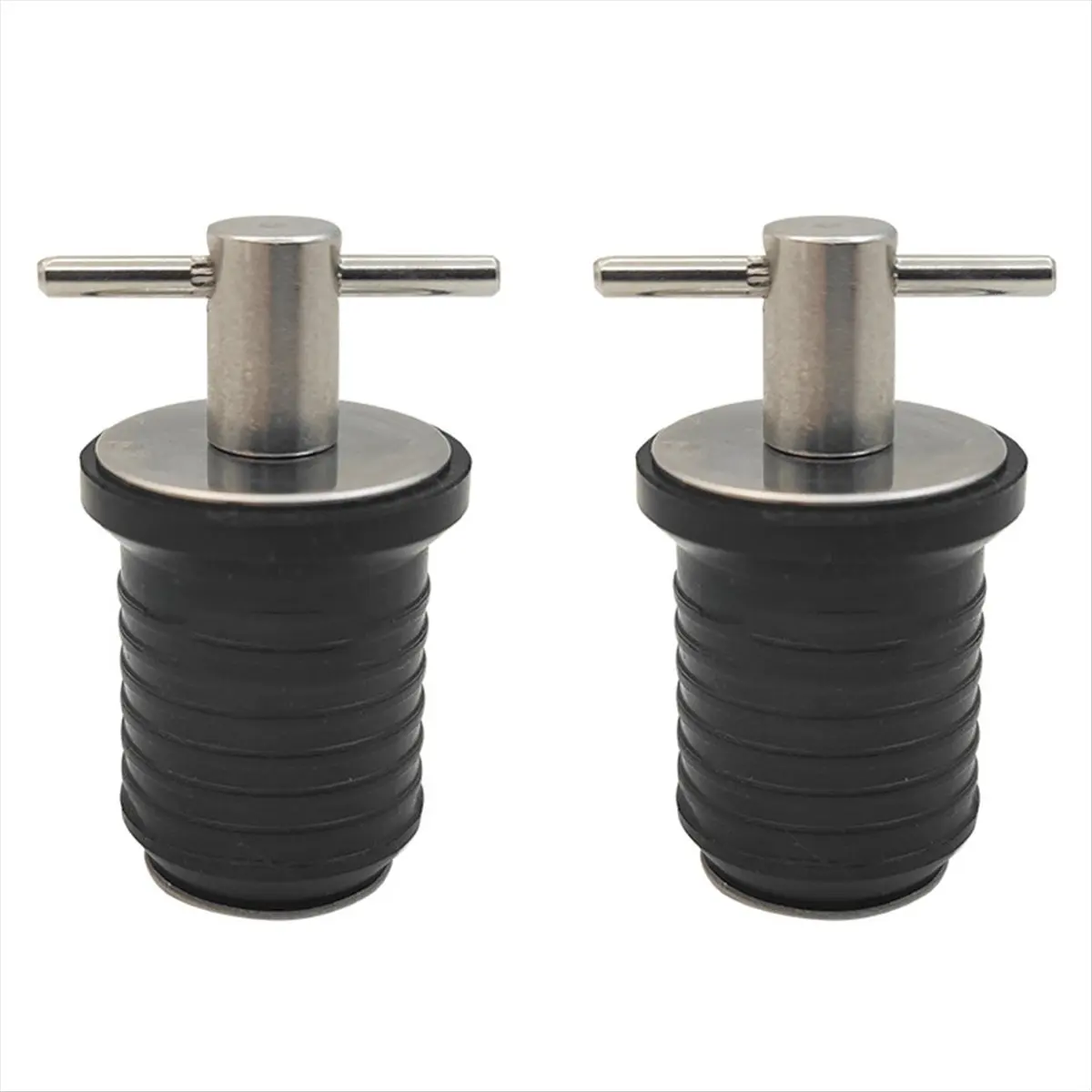MALL 2pcs Stainless Steel 304 and Rubber T-Handle Twist Type Drain Plug for 1in 25MM Drain Hole on Marine Boat Yacht Transom