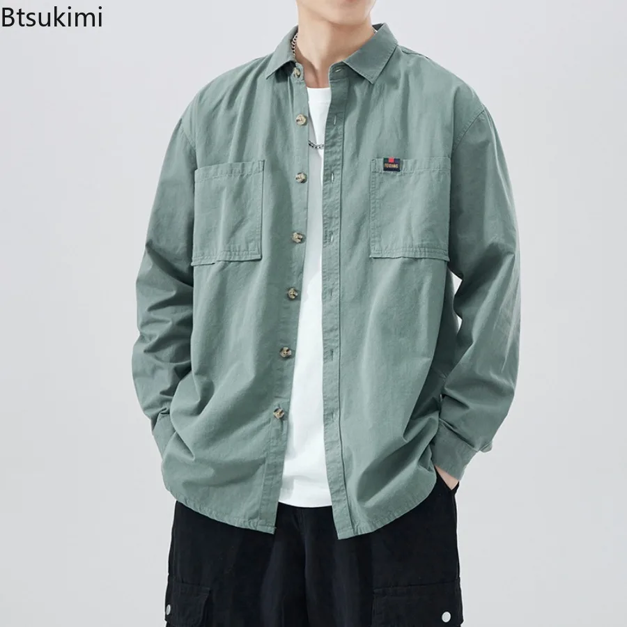 

Men's Temperament Paired Fashion Loose Casual Jackets Solid Color Handsome and Versatile Trendy Long Sleeved Workwear Shirt Male