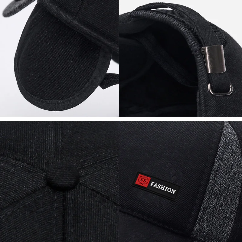 New Winter Dad Hats Men\'s Baseball Cap Thicken Cotton Warm Snapback Caps For Men Windproof Ear Protection With Earflap Hat