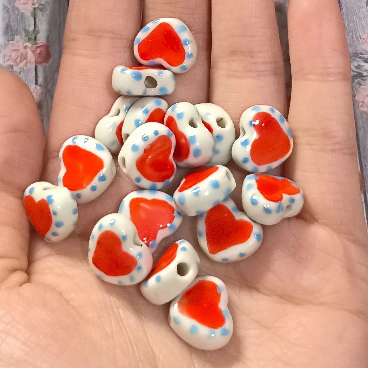 15mm 4pcs/8pcs Vivid Red Heart Ceramic Beads For DIY Bracelet Keychain Necklace Gifts Accessories