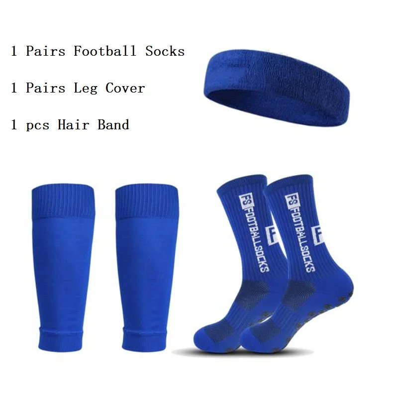 3Pcs Set FS Soccer Socks Anti-Slip Grip Football Socks Men Women Shin Guard Leg Cover Running Yoga Gym Elastic Sport Headband