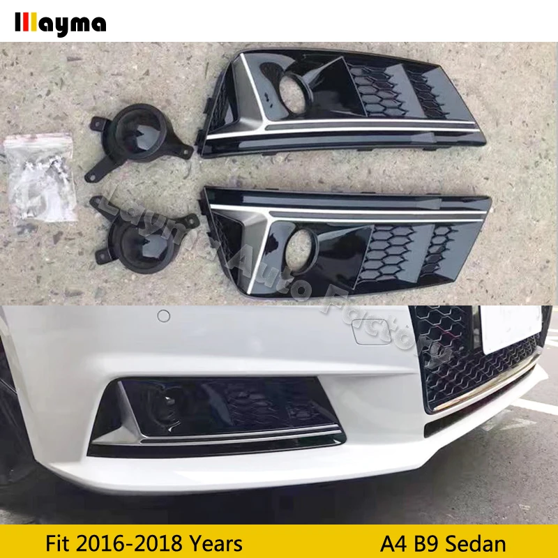 

ABS Car Front Bumper Down Honeycomb Grilles With Fack ACC Fog Light Lamp Frame For Audi 2017 2018 2019 Year Standard A4 B9