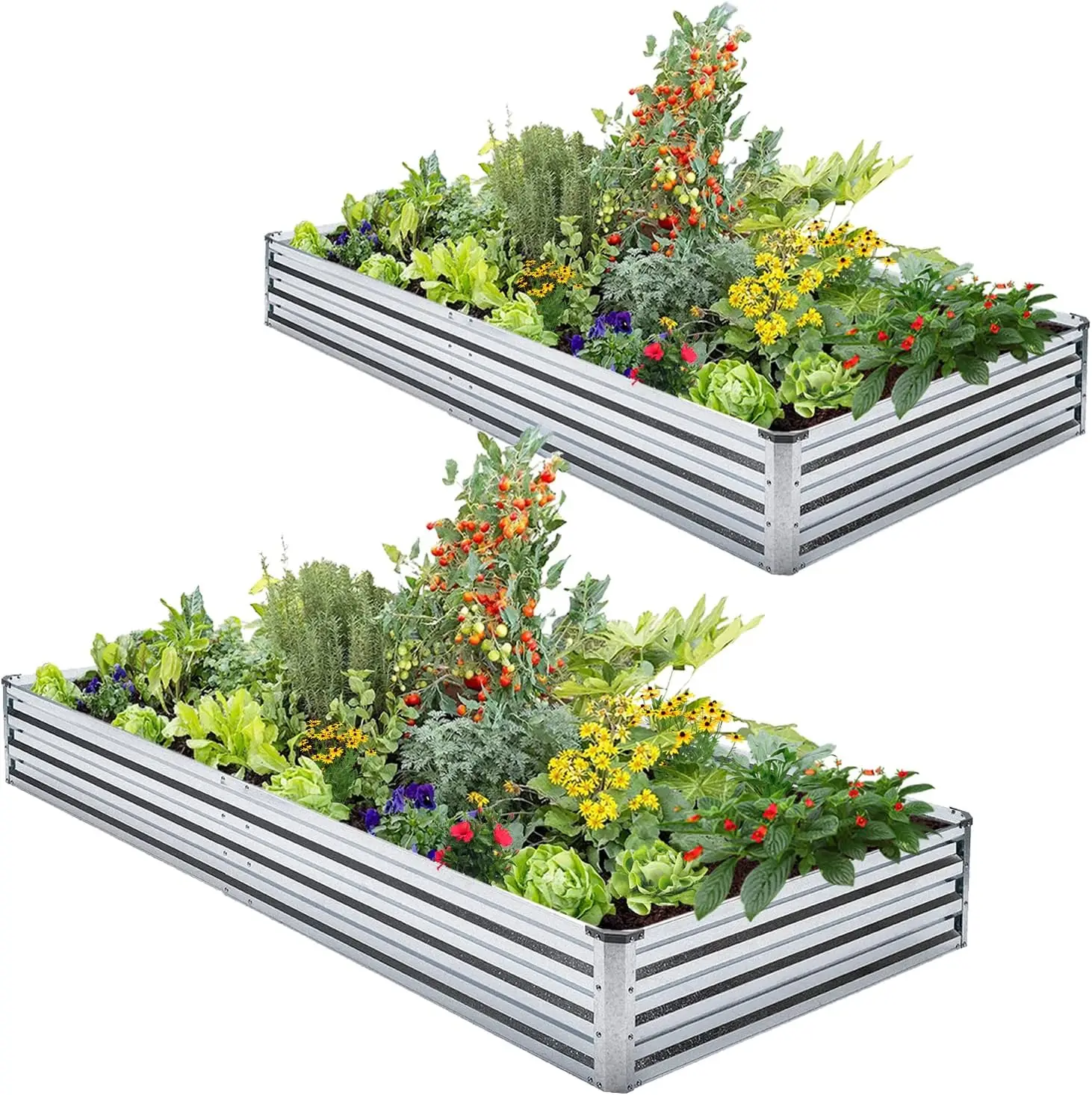 Outdoor Raised Garden Bed - Galvanized Metal, 2pcs/Pack, 6'x3'x1', for Flowers, Plants, Vegetables, Herbs