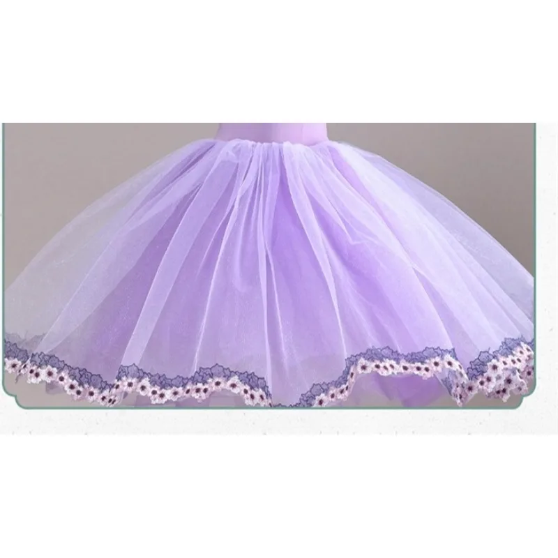 يوم الأطفال فستان رقص الباليه فتاة توتو زي الباليه مسابقة DanceVeil تنورة الضوء الأرجواني تنورة طويلة فستان الباليه للأطفال