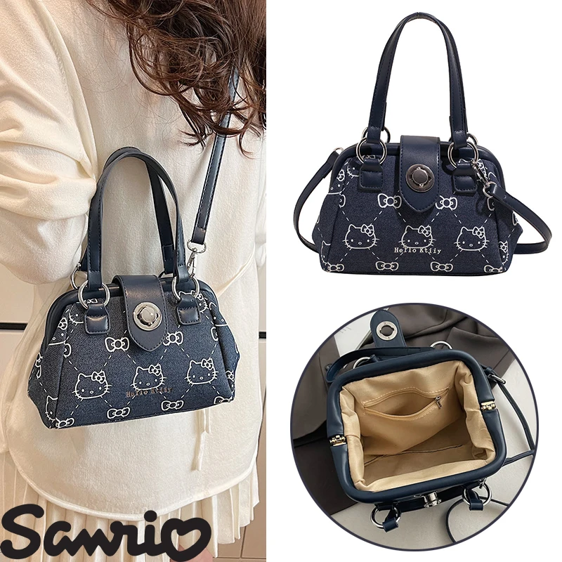 

Sanrio Hello Kitty Cartoon Denim Messenger Bag Anime Women Fashion Portable Luxury Crossbody Bag Girls Travel Phone Bag Gifts