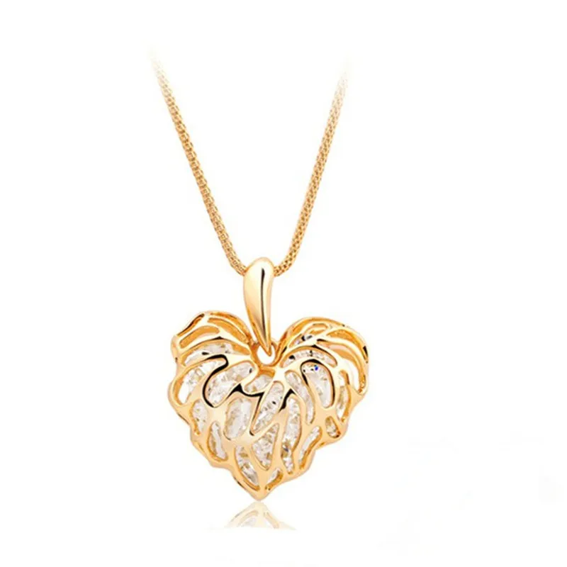 Hollow Love Leaves Necklaces Sweater Chain Built Glittering Rhinestone Ornaments In Europe And America Long Necklace