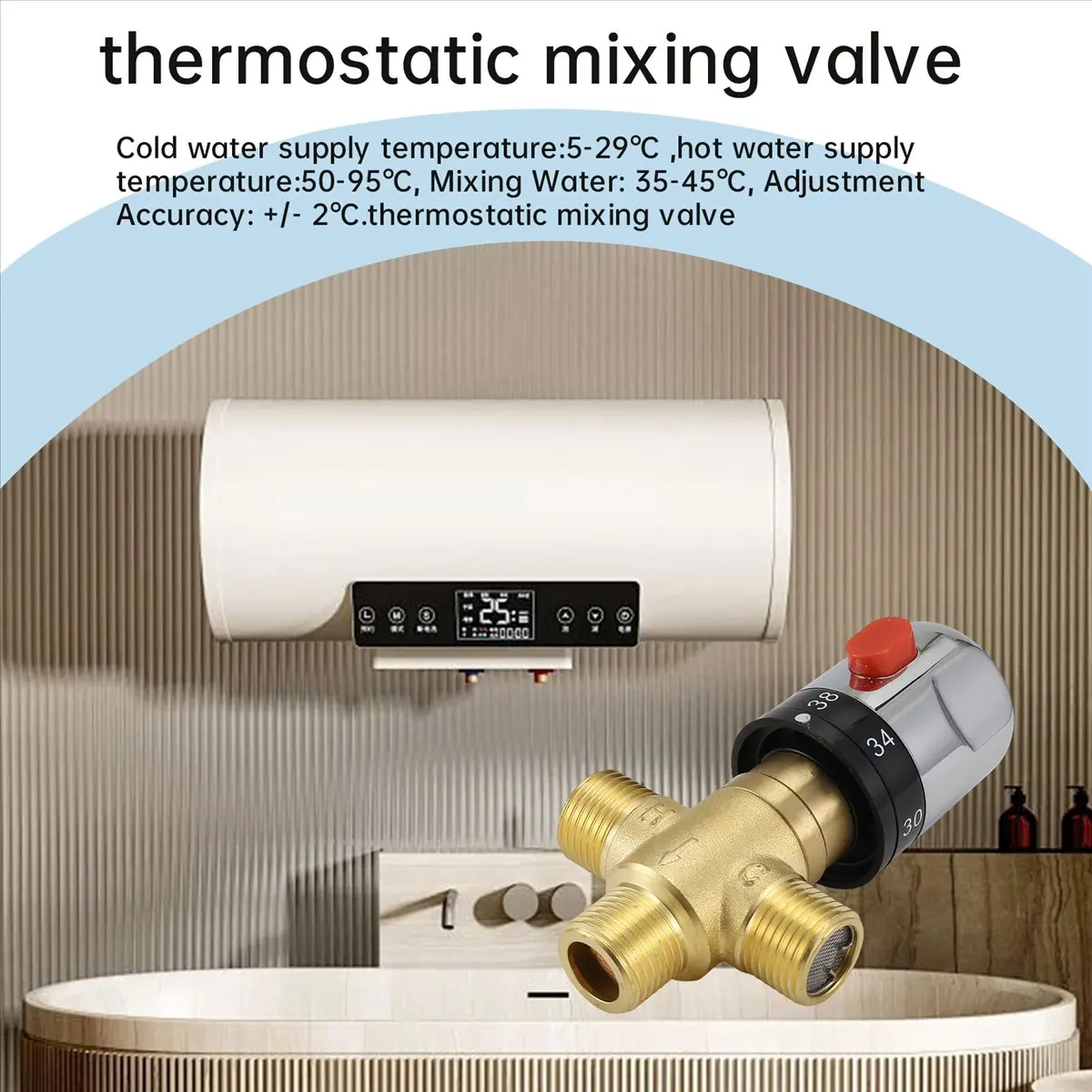 [Promotions]Thermostatic Mixing Valve Solid Brass G1/2 for Shower System Water Temperature Control Pipe Basin Thermostat Control