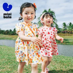 Mini Bala Dress Girls New Summer Pure Cotton Sweet Princess Dress with Stylish Bubble Sleeves
