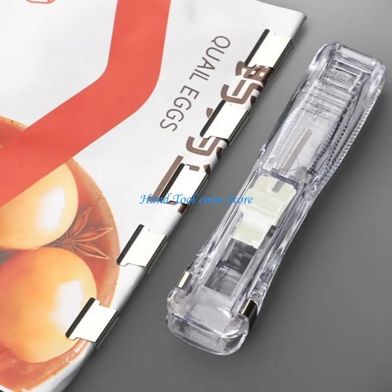 H37F Clam Clip Dispensers Push Stapler Office School Supplies Clamp Stapler Paper Clip Dispenser Desktop Stapler for Students