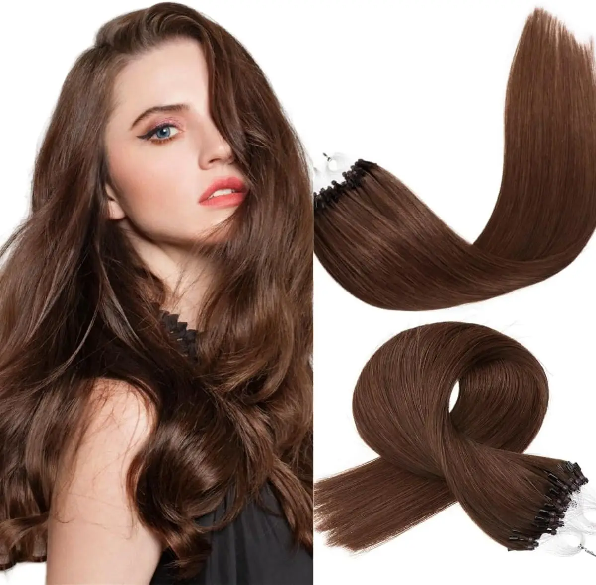 

Micro Loop Hair Extensions Fusion Hair Extensions 14-24 inches Easy Install No Glue Natural Straight Human Hair Soft 50pcs/pack