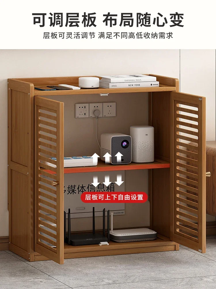 ‌No-Drill WiFi Organizer Cabinet Wall-Mounted Router Shelf with Cable Holes & Sleek Cover for Dustproof Modem Set-top Box
