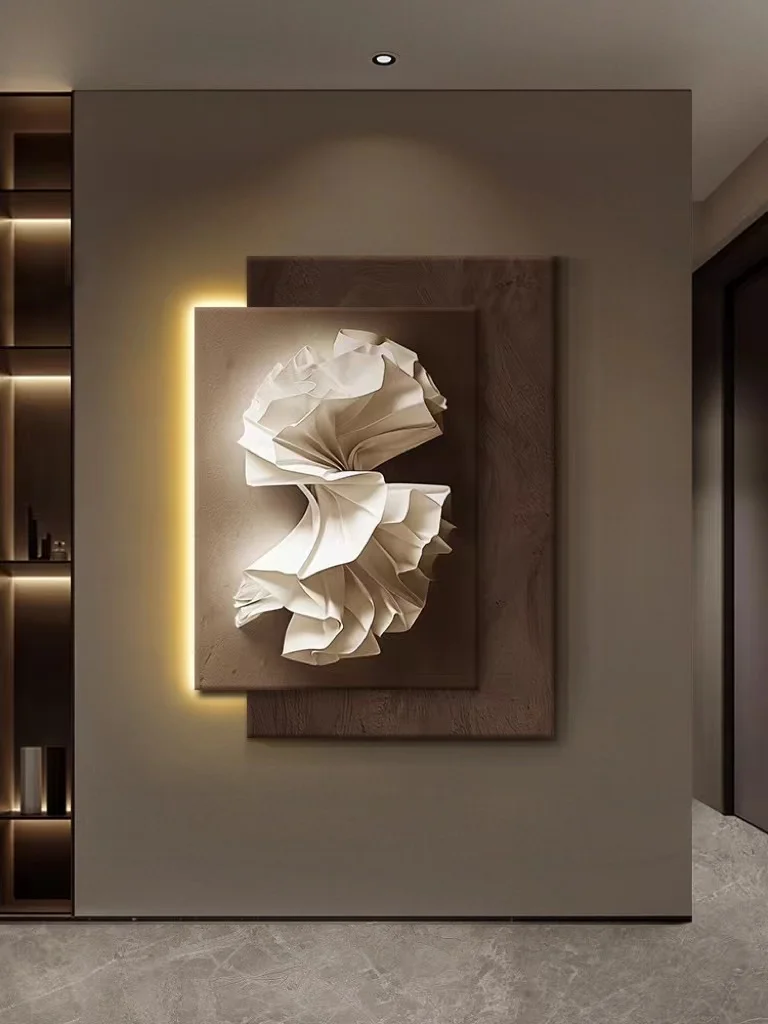 LED light Italian minimalist living room decoration mural light high-end artistic sense 3D sandstone hanging painting