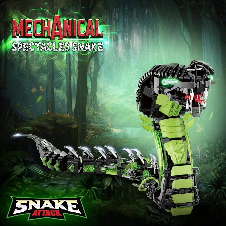 689Pcs Technical Mechanical Cobra Building Blocks, Moc Animal Snake Model Kit, Mechanical Linkage Toy, Desktop Holiday Gift