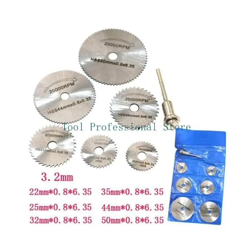 57QF Pack of 6 HSS Circular Sawblade High Speed Steel Cutting Disc for Cutting Wood Plastic Metal with 2Pcs Extension Rod