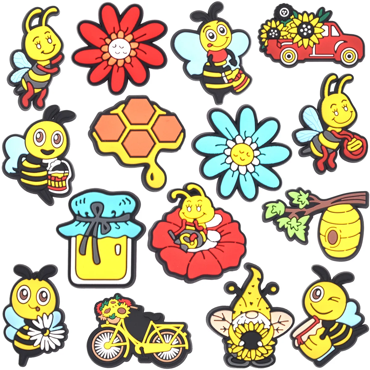 Yellow Bees Shoe Charms for Crocs Decoration Jeans Women Clogs Buckle Kids Favors Pins Men Badges Boy Girl Shoes Accessories