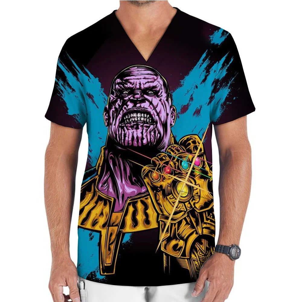 Marvel Thanos Men's Short Sleeve Pharmacy Nurse Uniform Hospital Doctor Work Uniform Oral Dental Surgery Uniform Medical Scrub