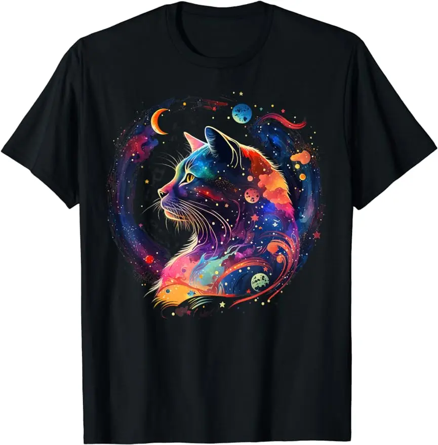 Astronaut Outer Space Kitty on Galaxy Cat Lover T-Shirt Crisp and breathable short sleeves for men and women