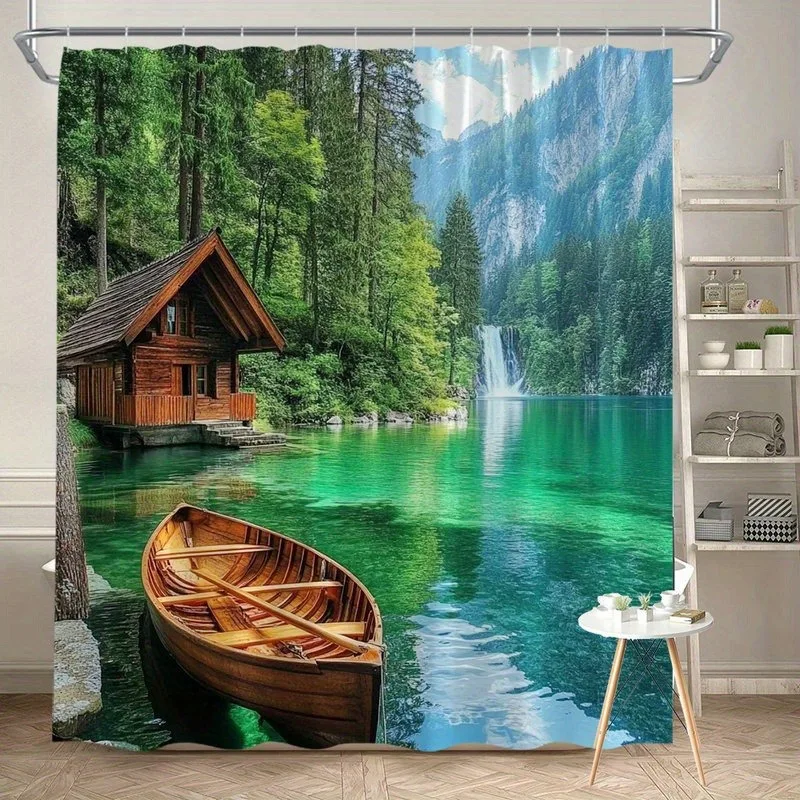 

Занавеска для душа «Пейзаж» Lakefront Cottage, моющаяся грязеотталкивающая насадка для душа, водонепроницаемая полиэстеровая занавеска для ванны