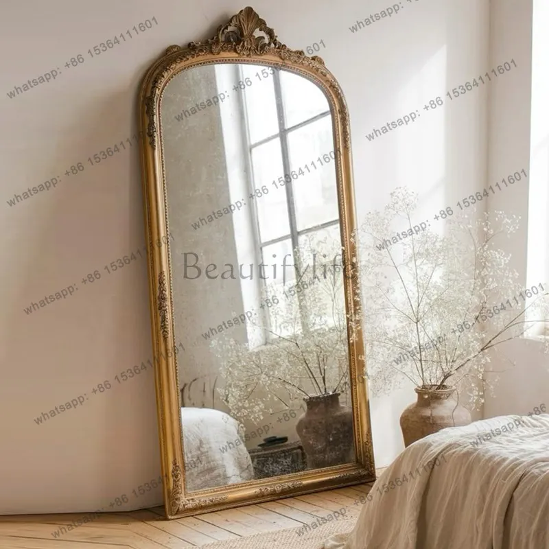 Retro home silent wind living room floor mirror new medieval carved dressing home fitting mirror
