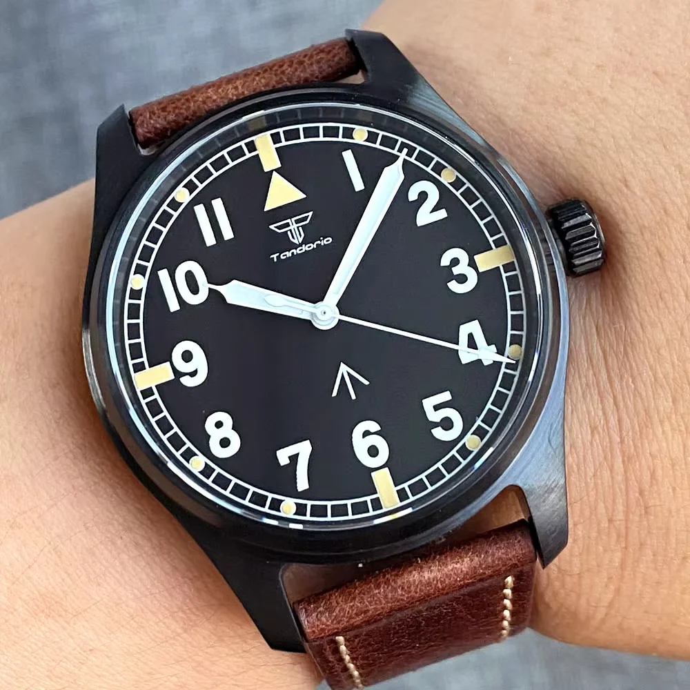 200M Diving Tandorio 39mm Pilot Black PVD Stainless Steel Luminous Sapphire Automatic Miyota 8215 Movement Vintage Men Watch